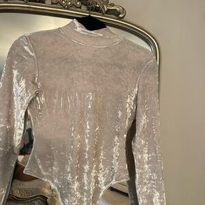 Express Velvet 90’s Silver Mockneck bodysuit Blouse top